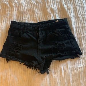 Fashionable Black Ripped Jean Shorts